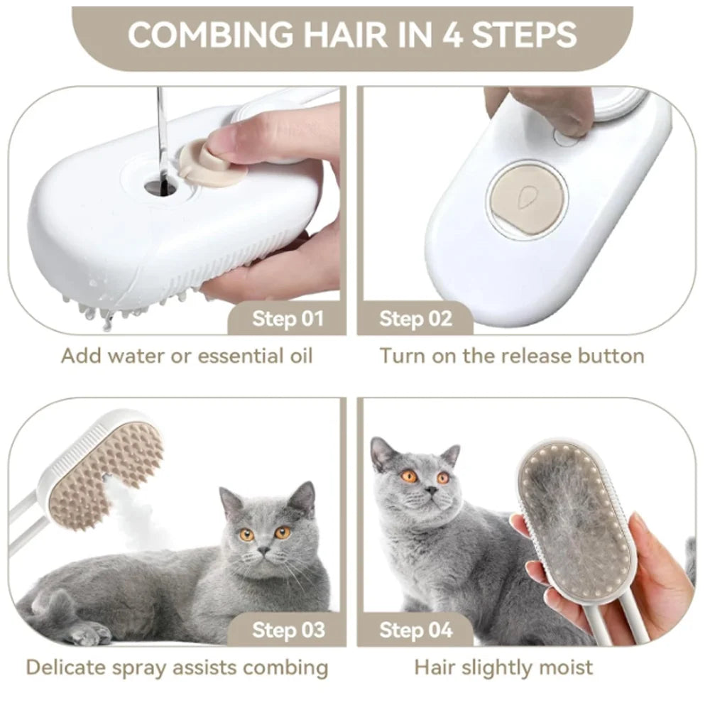 3 in 1 Updated Self Cleaning Cat Steamer Brush - Self Cleaning Steamy Cat Brush with Massage Sheding for Cats Dogs